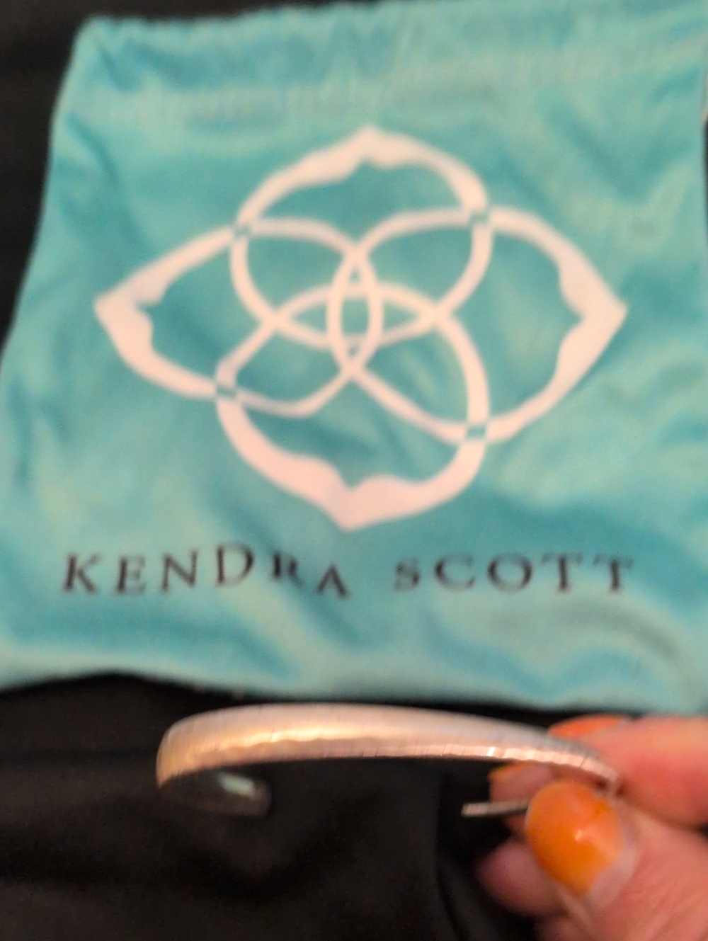 Kendra Scott Silver Tone Cuff Bracelet with Turquoise Pouch